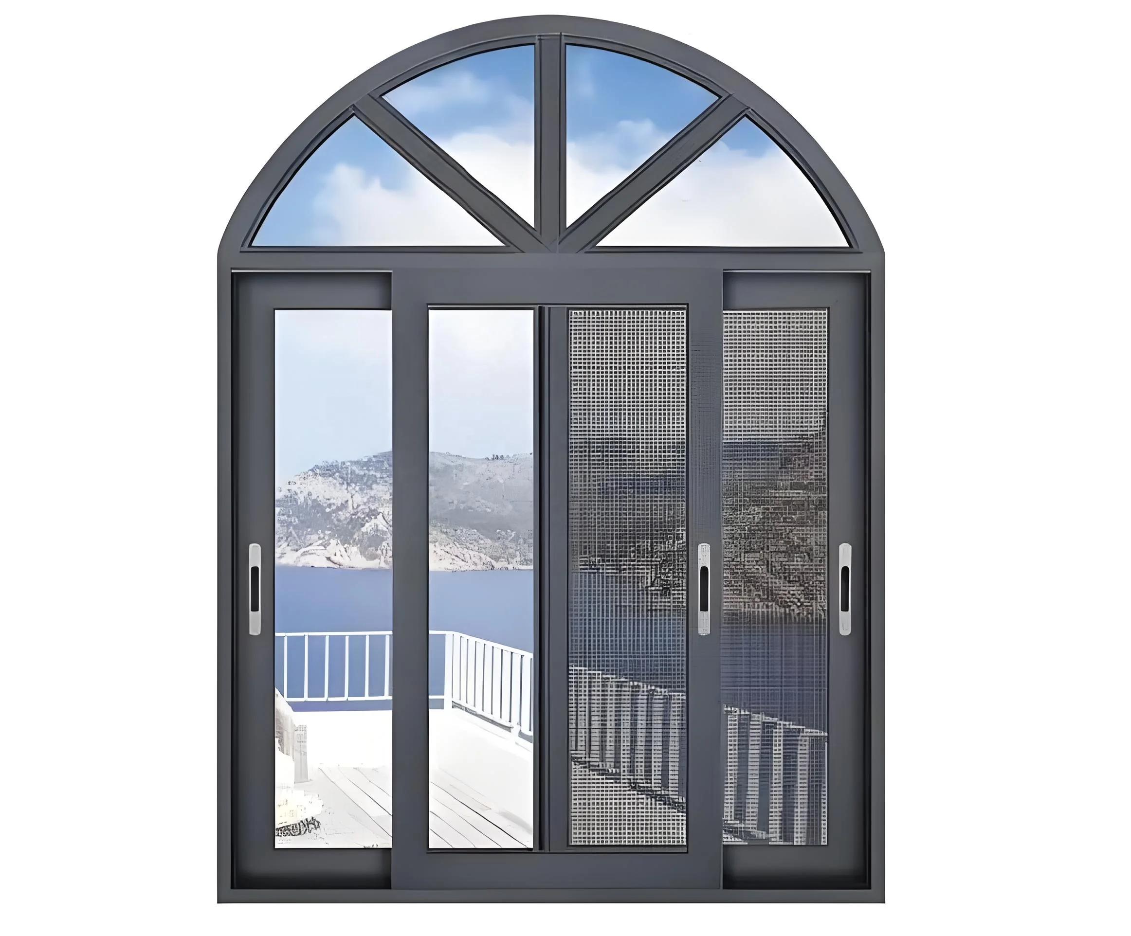 High Quality Modern Design Double Glass Sliding Arch Window Aluminum Alloy Frame Swing Open Style Hotels Horizontal Opening
