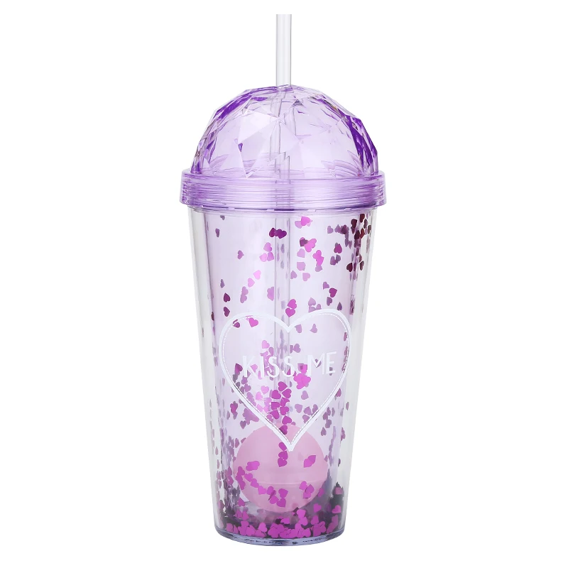 Fancy double wall tumbler plastic tumbler with gold glitter inside
