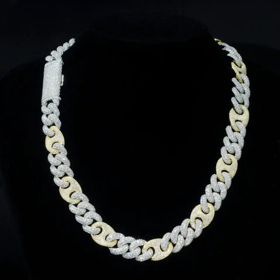 Factory Price 925 Silver Diamond Infinity Cuban Link Necklace Bling Iced Out 15mm Moissanie G-Link Cuban Chain and Bracelet