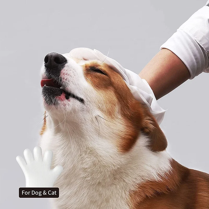 7pcs/box Hot Sale wash-free non woven household clean non irritating five finger dog cat wet wipes pet gloves