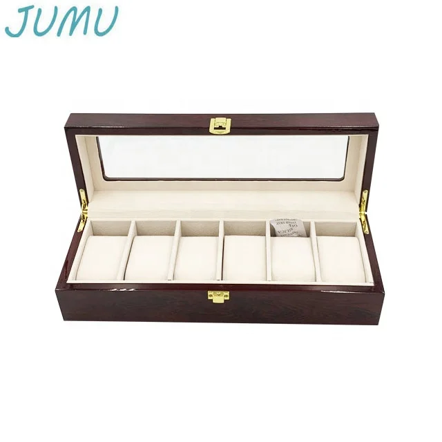 stock factory wholesale 6 slots wooden watch gift box with glass lid
