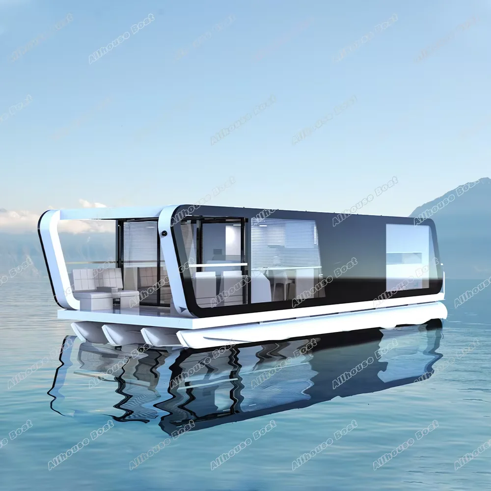 Customizable Luxury Aluminum Floating Entertainment Houseboat Yacht or Pontoon Boat with Outboard Engine