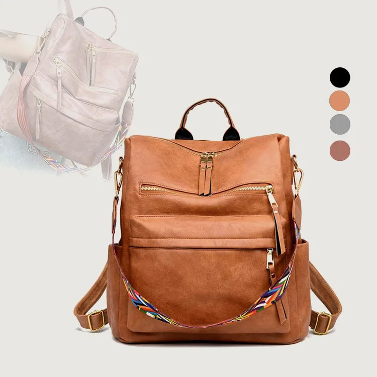 AZB539 High-Capacity Vegan Leather lady pu Leather Backpack Mochillas Custom Casual Brand Designer Crossbody Backpack Bag