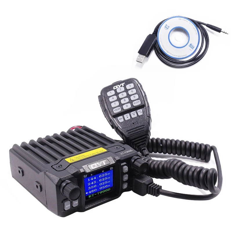 Мини-мобильное радио QYT KT-7900D 25W Quad Band 144/220/350/440MHz УФ-трансивер KT7900D с блоком питания и кабелем программирования