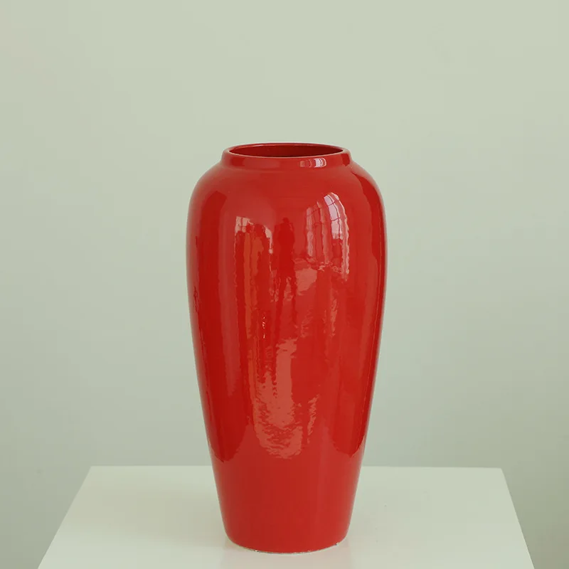Fashion Chinese Living Room On-glazed Big Table Vase Home Decor Ornament Red Ceramic Flower Vases