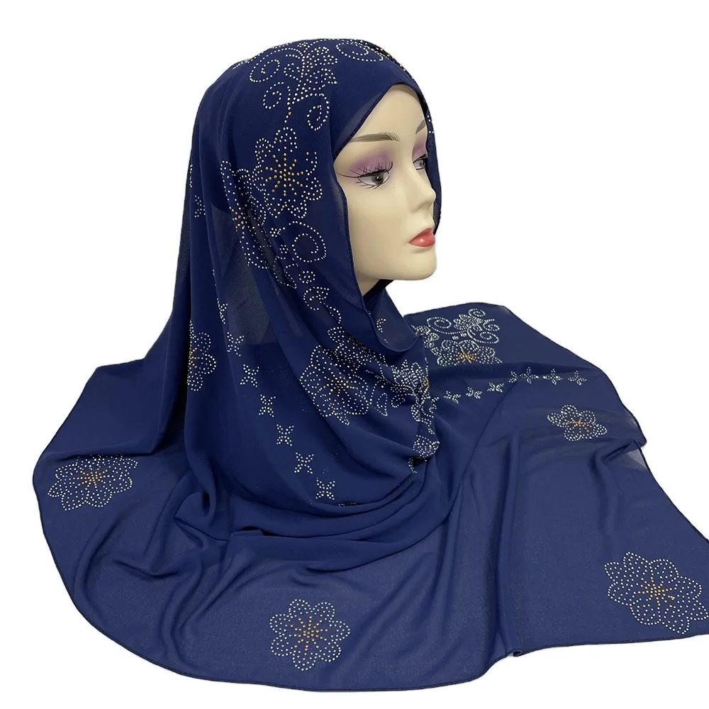 Wholesale factory hijab Chiffon Scarf Dubai Muslim Scarf Hijab With Crystal Rhinestone