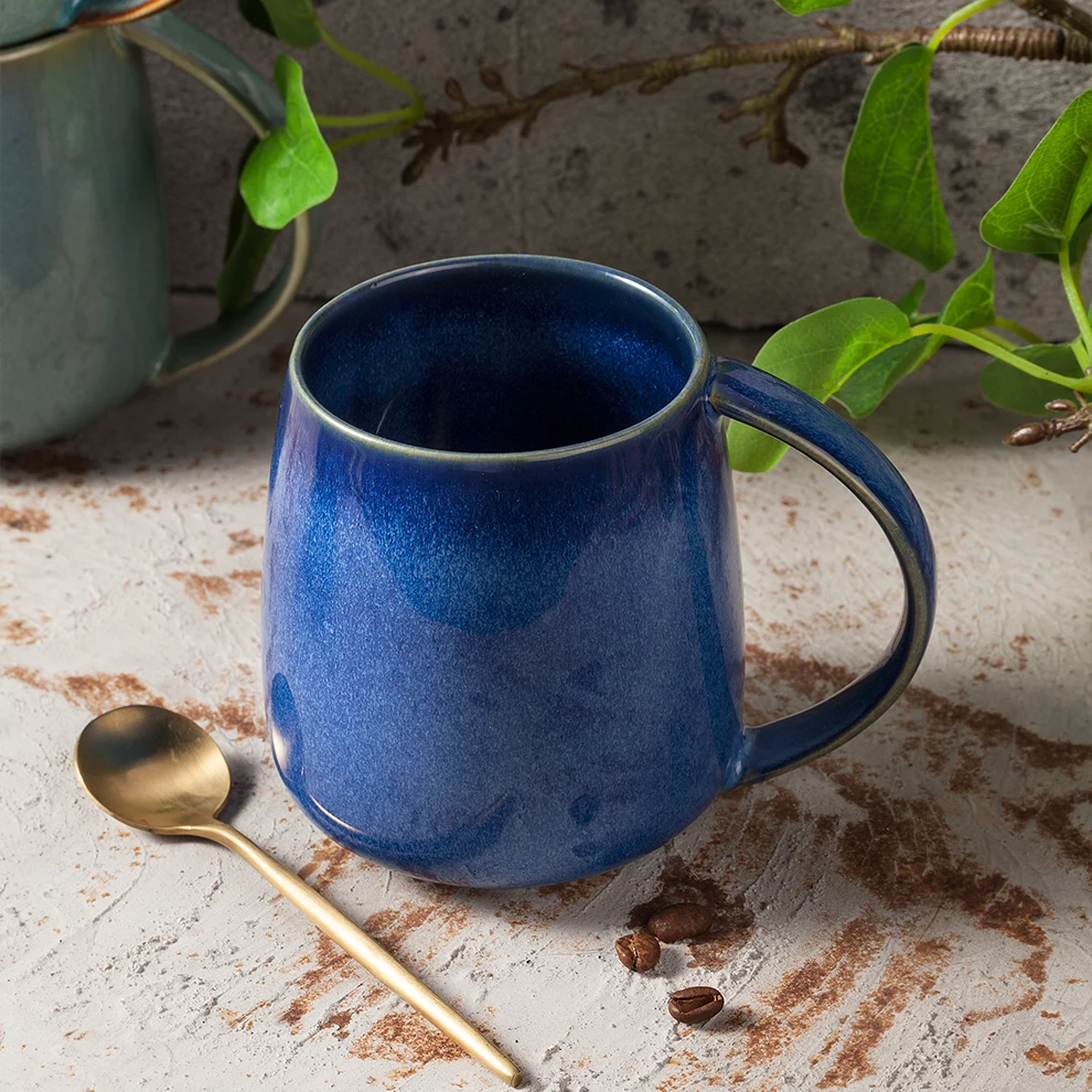 luxury christmas creative custom logo gift packing glazed color changing frosted Blue beer cup 15oz bulk ceramic coffee mugs set