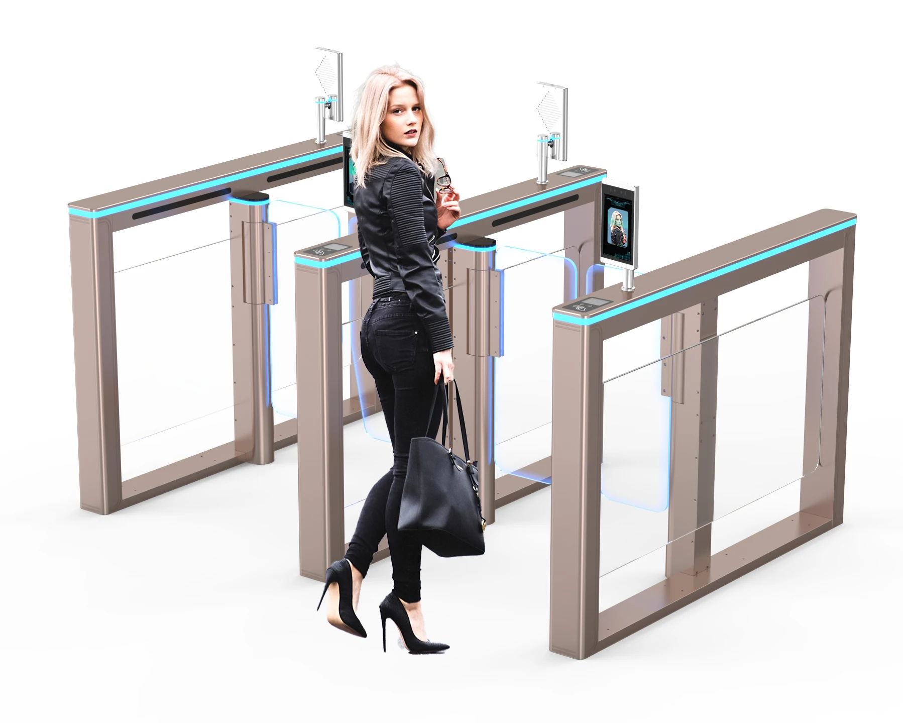 High security RFID face recognition access control swing turnstile barrier gate system for hotels halls