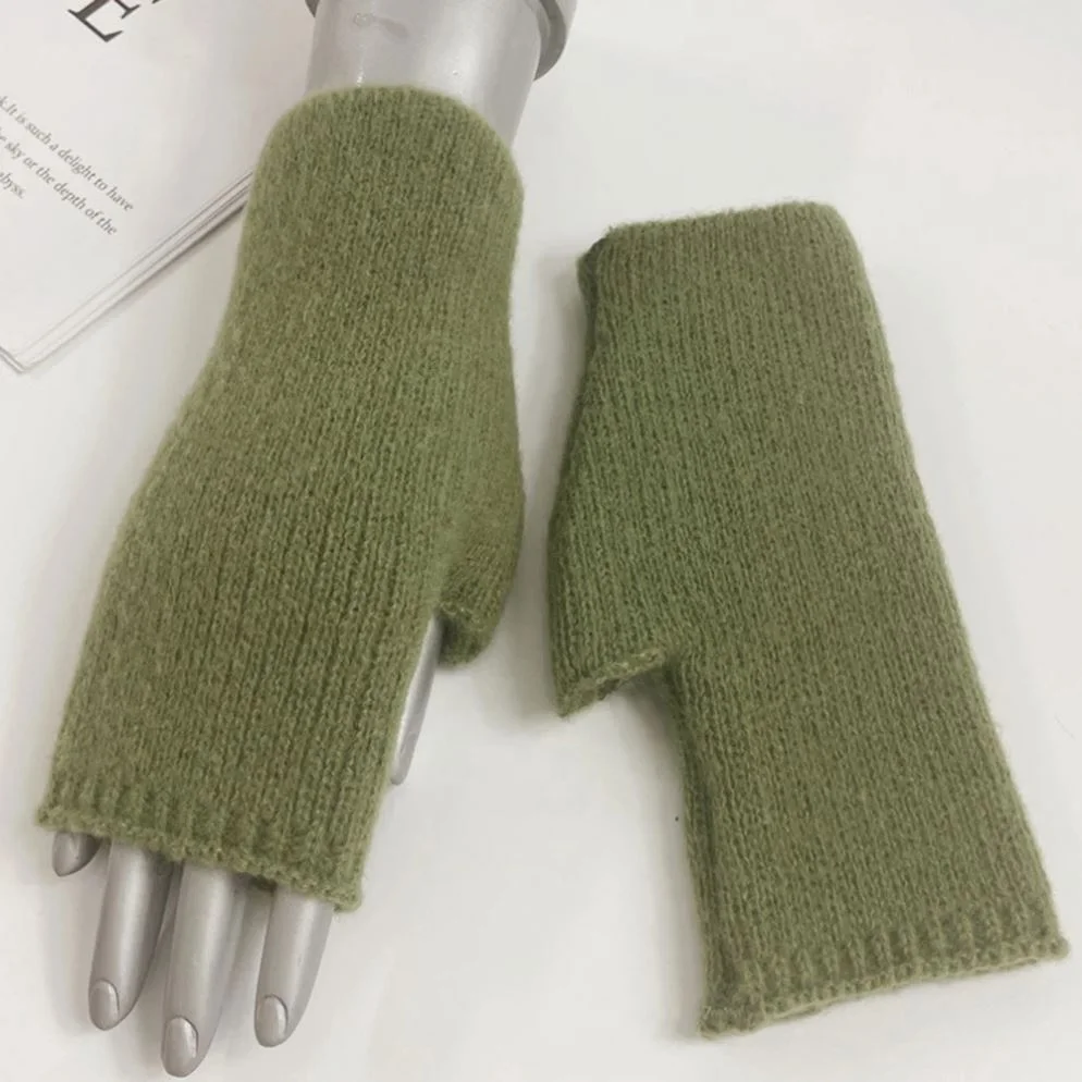 Ruizi Soft Warm Knitting Arm Gloves Writing Fingerless Mittens Thicken Wool Guantes