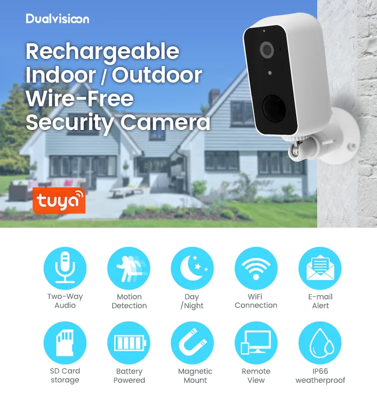 low power smart wifi camera rechargeable battery operated outdoor indoor wireless cameras IP security tuya battery camera
