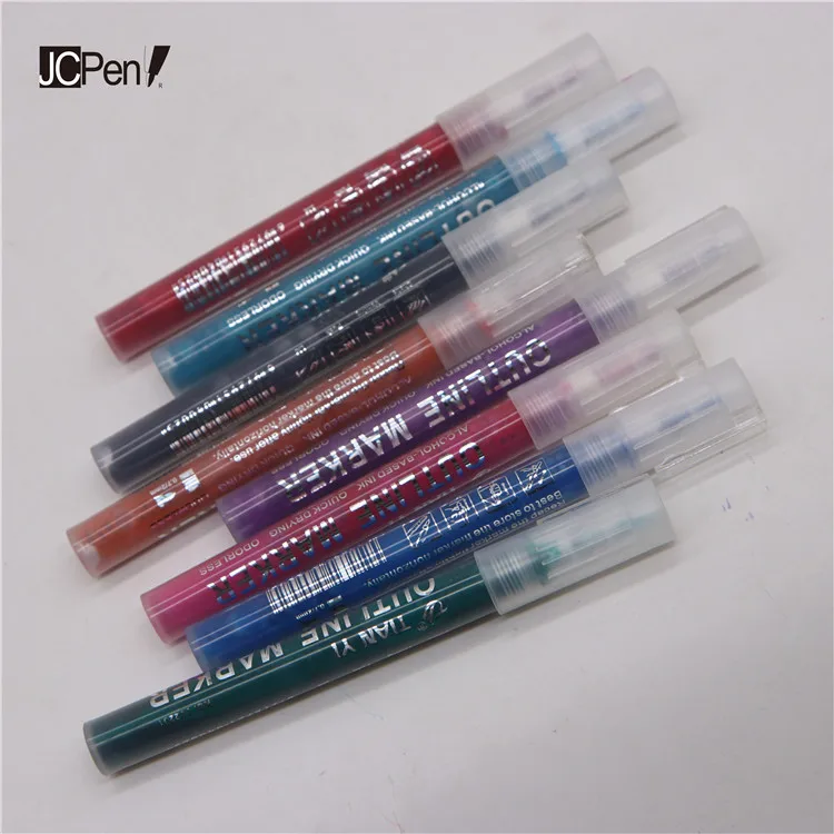 
custom printed plastic promotional 8 colors liquid marker pens with highlighter 