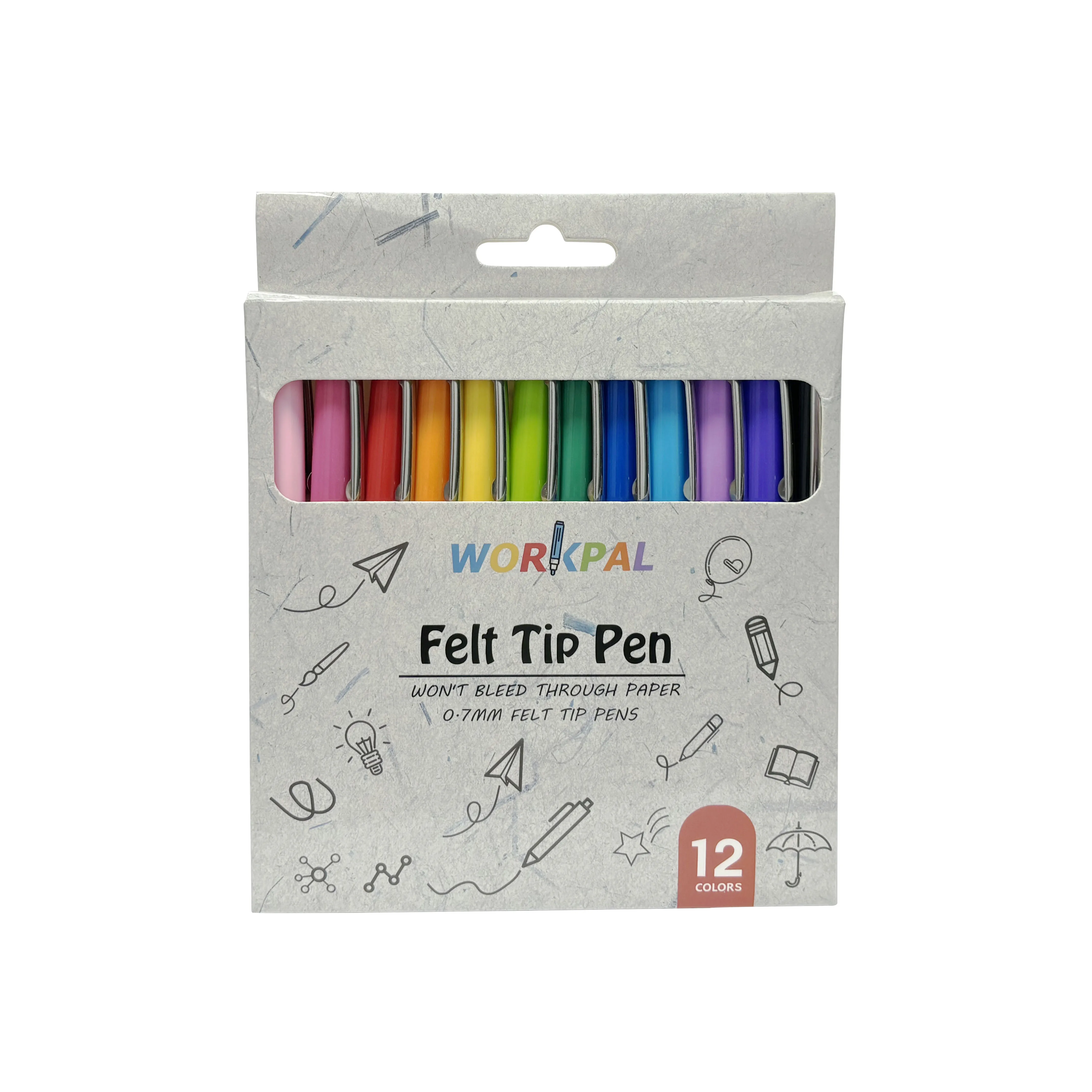 Factory Wholesale 12 Colors Felt Tip Pen Water Based Ink Brush Pen Stationery Set for Painting