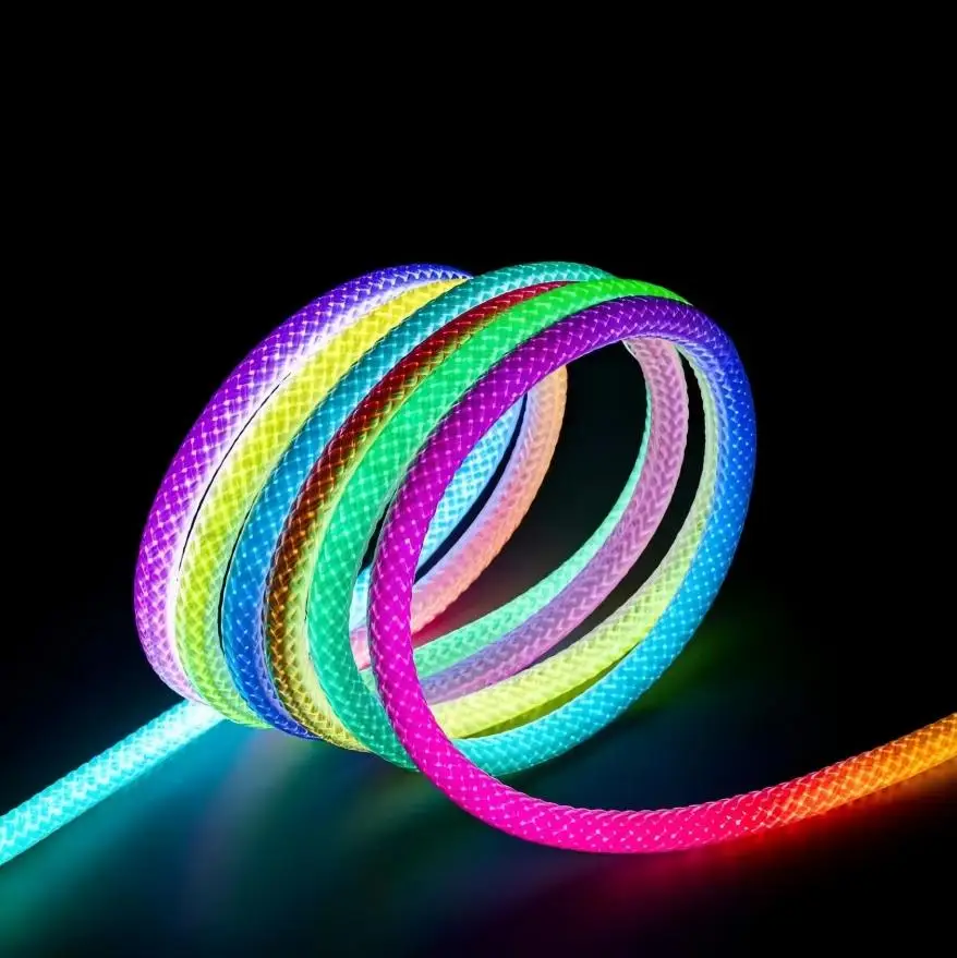 2024 New Easy Installation of Home Decorative 2M Nylon Woven RGB Light Strips with remote controller Flexible Neon Rope Lights