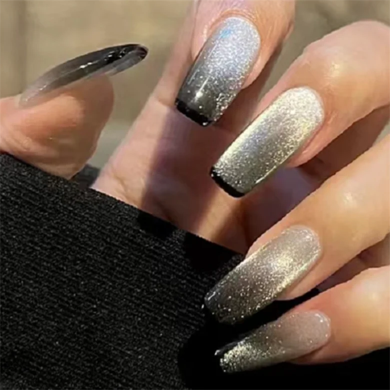 2024 New In Acrylic Long Custom Black Fake Kids Girl Box Press On No Glue Needed Ballerina Nail Tips