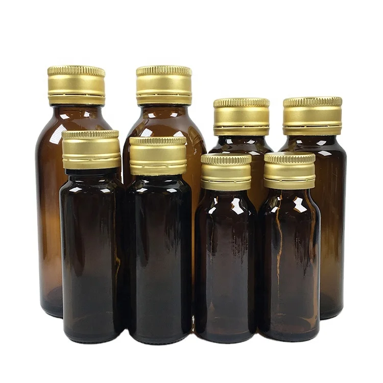 Пустая Янтарная 20 мл 30 мл 50 мл 100 мл коричневая Бутылка для жидкости полости рта медицинский кленовый сироп стеклянная бутылка с алюминиевой закручивающейся крышкой