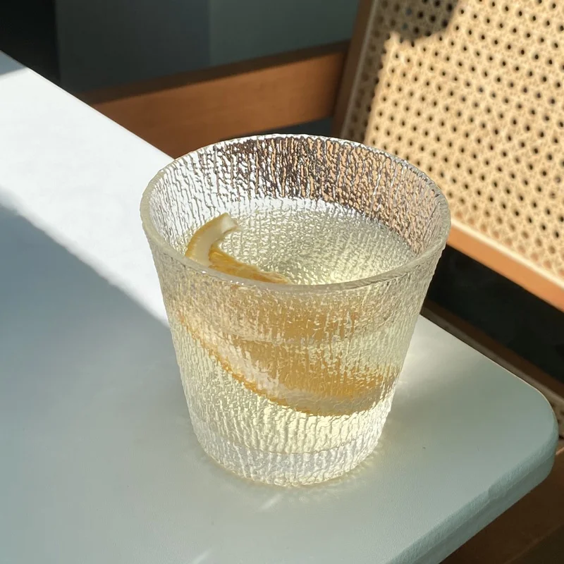 Vintage Thick Striped Glass Cup for Coffee Latte Tea Cold Drinks Whiskey Tree Patterned Juice Cup