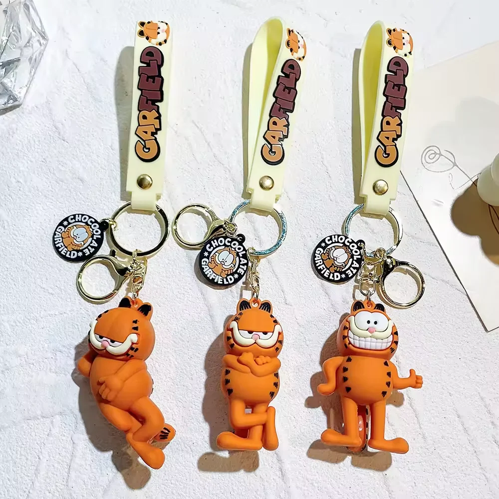 Hot Sale Cute Cat Pvc Doll 3D Car Key Ring Craft Gift Garfieldcatie Key Chain Soft Rubber Silicone Keychain