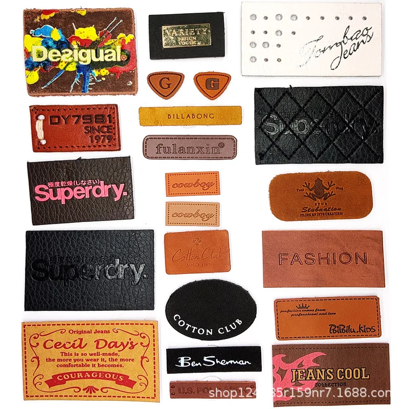ECO Soft Debossed Stamp Jeans Foldable Square Holes Tag Patch Custom Brand Logo Sewing Embossed Pu Leather Garment Label