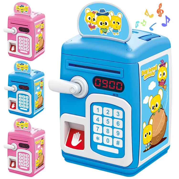 Simulation Fingerprint Sensor Password Mini Atm Bank Toy Save Money Box Kids Piggy Banks