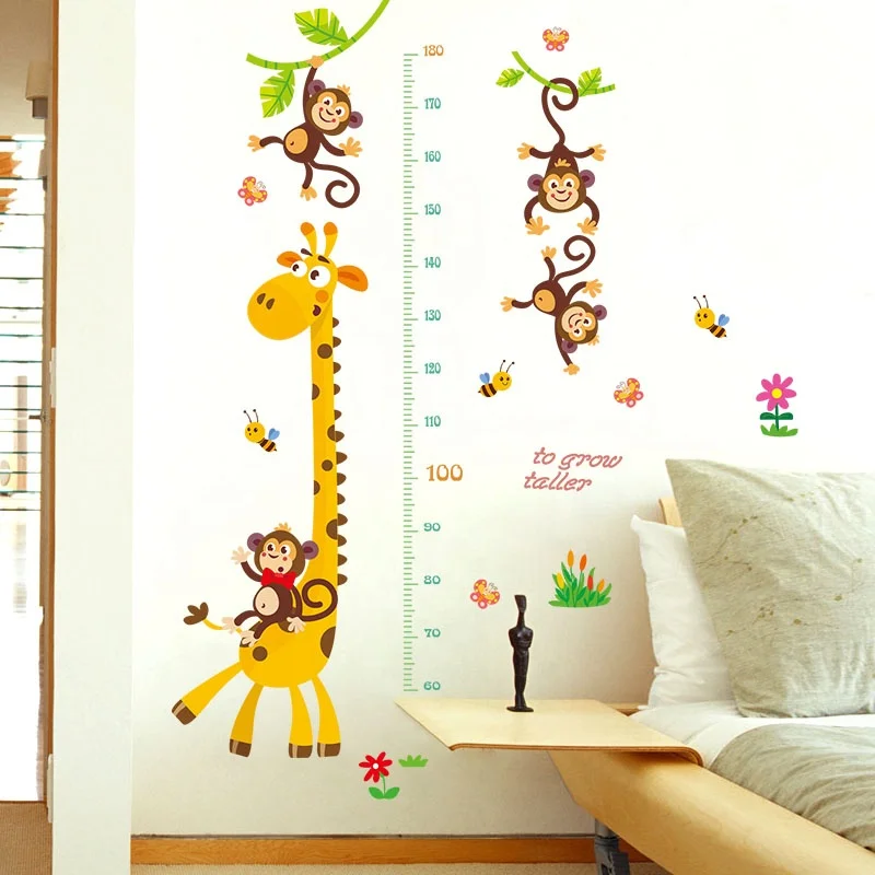 SK9292 Deer Monkey Vinyl Wall Decals Growth Chart Kids PVC Stickers
