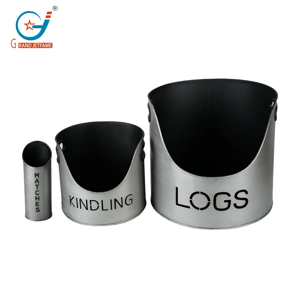 High Quality Metal Firewood Tools Bucket Black Iron Coal Ash Bucket Fireside Metal Storage Set