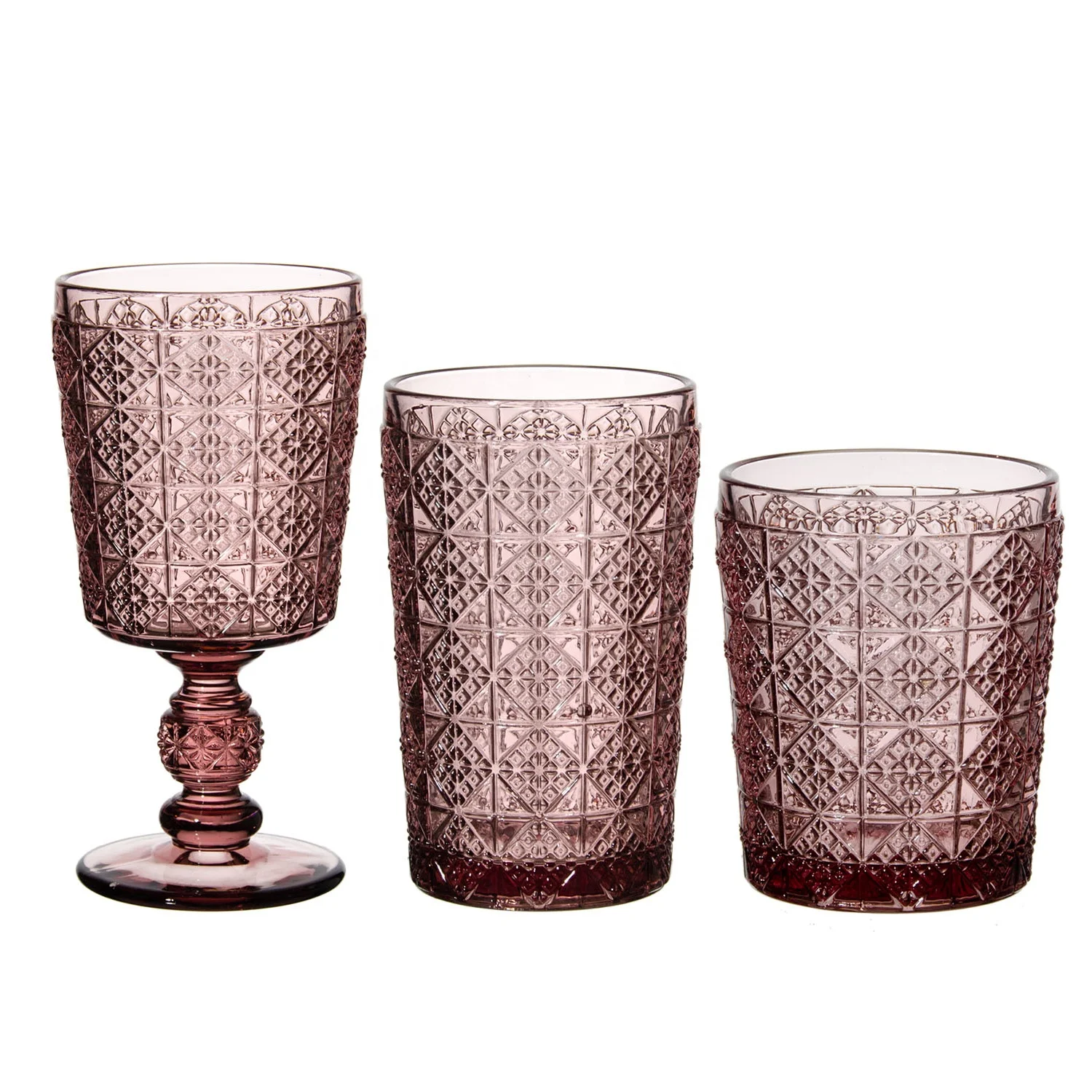 custom Cheap wedding Vintage embossed Thick pink colored Tumbler wine glass,Goblets red Wine Glasses set