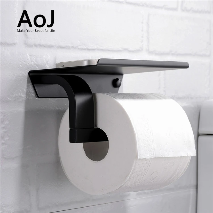 Wall mounted bathroom accessories set mobile phone shelf black toilet paper holder