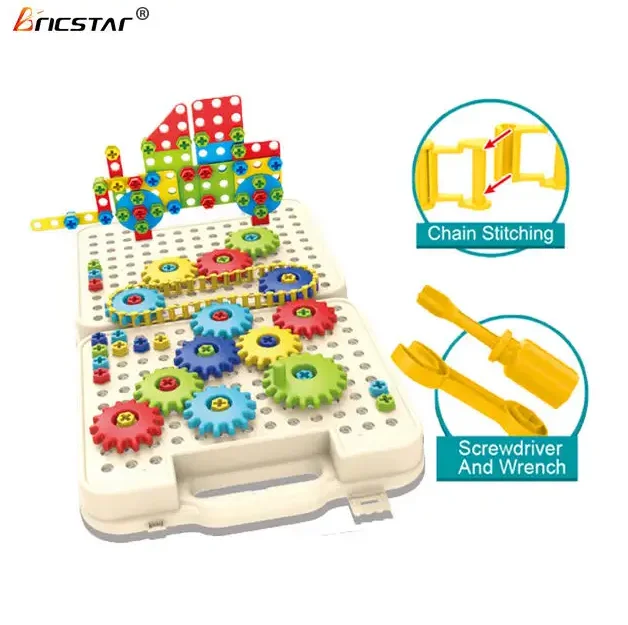 Bricstar High quality  stem toy diy assembly gear building blocks 276pcs creative tool box puzzle blocks toys for kids