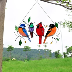 Stained Glass Panels Bird Window Panel Stained Glass Hanging Panel Acrylic Birds On Wire Home Garden Sun Catcher Bird Gifts
