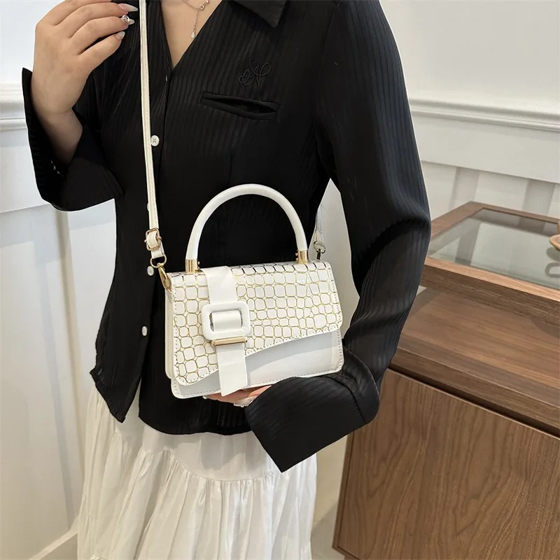 2024 New Designer Woman Handbag Simple Stone Pattern Square Bags Ladies PU Leather Shoulder Bag
