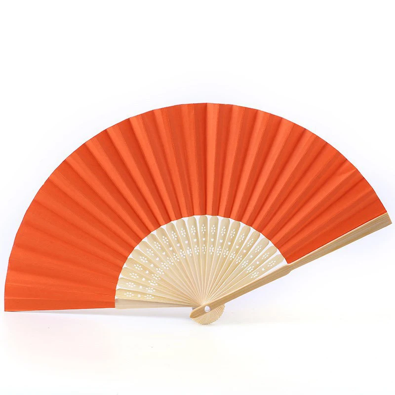 Wholesale Carved Manual Wooden Fabric Hand Fans Folk Art Style 33cm Bamboo and Paper Folding Fans for Business & Party Use