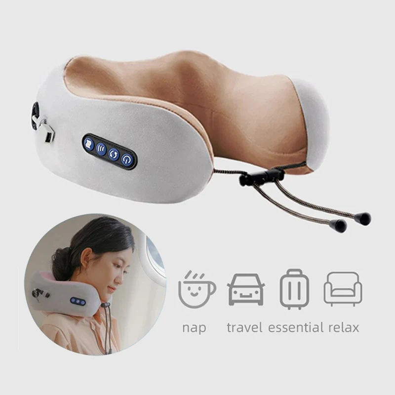 Portable Electric Neck Massager Pillow Rechargeable Multifunction Shiatsu Kneading U-Shaped Massage Pillow For Home Travel Car