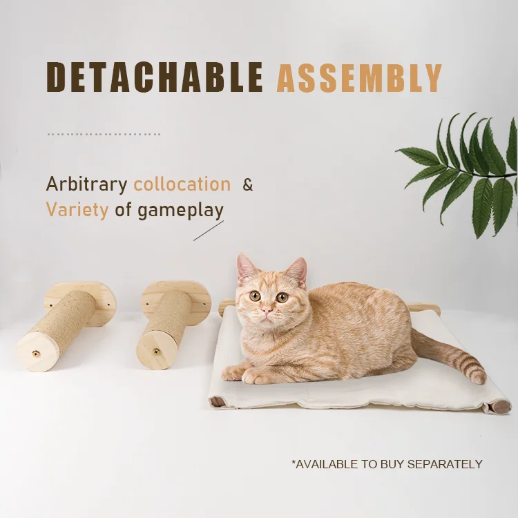 Relaxlines Sisal Rope Cat Shelves With Two Steps Climbing Tree Wooden Pet Beds Cat Hammock Wall Mounted Cat Shelf