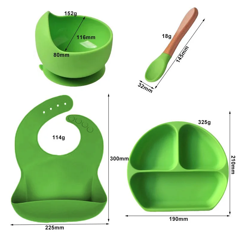 4 Pcs Custom Food Grade BPA Free Divided Kids Silicone Suction Plate Baby Feeding Set Baby Weaning Eating Set