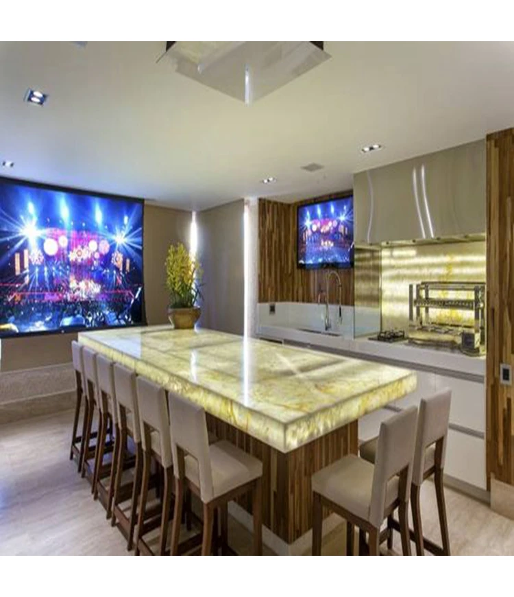 Square backlit modern look design solid surface/man-made stone 10 seater dining table