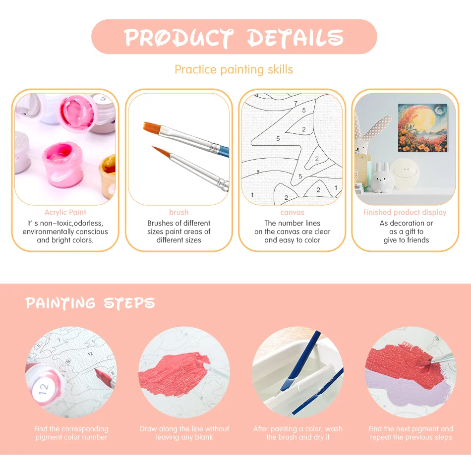 CHENISTORY Painting By Numbers Cartoon Abstract Flowers Beginner Kits Easy To Paint Diy Crafts Kits Sun Picture For Home Gift