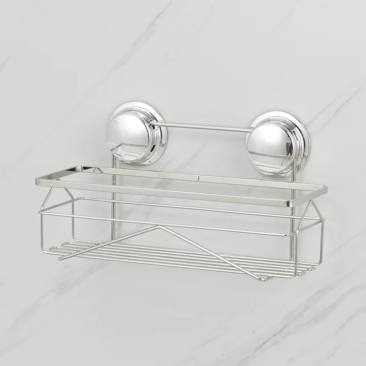 Stainless Steel Bathroom Storage Basket Bath Wall Shelf Gel Holder Suction Cup Shower Caddy