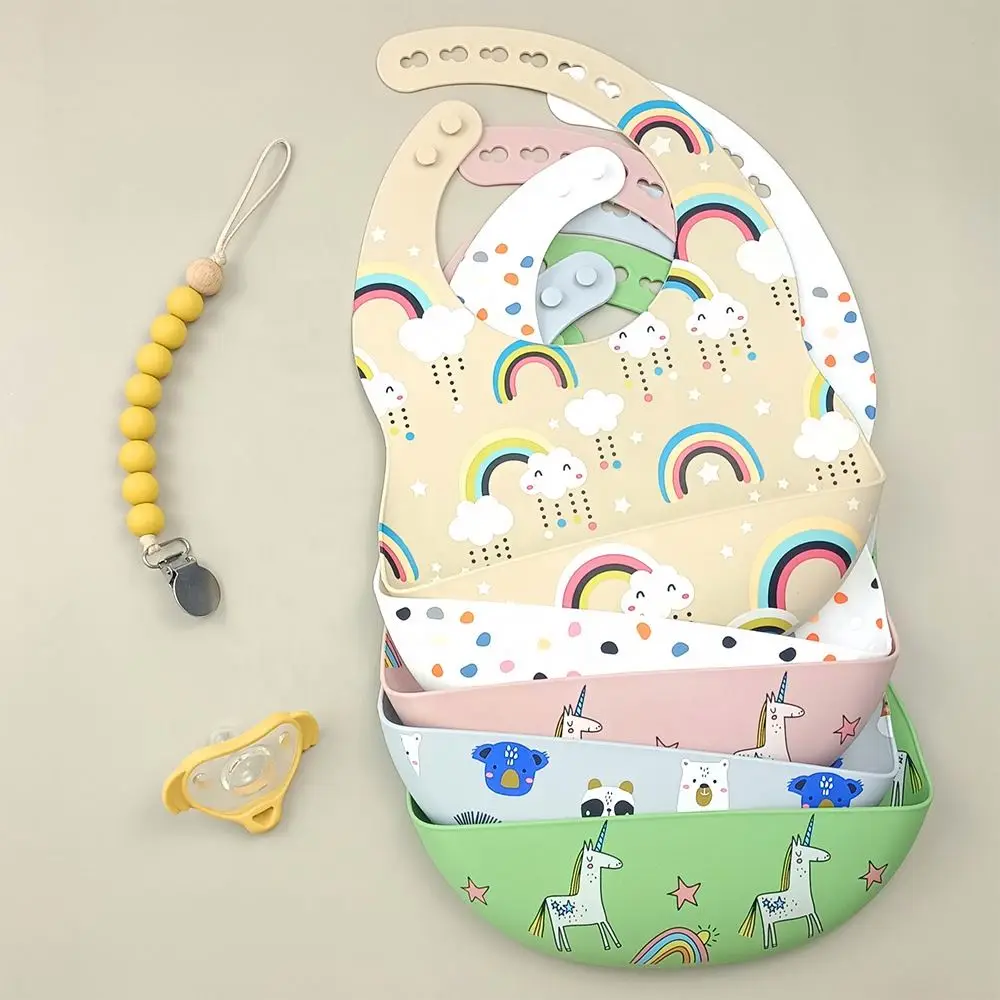 RTS Baby Soft Silicone Bibs Waterproof Apron Smock Light Weight Infant Toddler Babero Bandana Amazon Best Seller