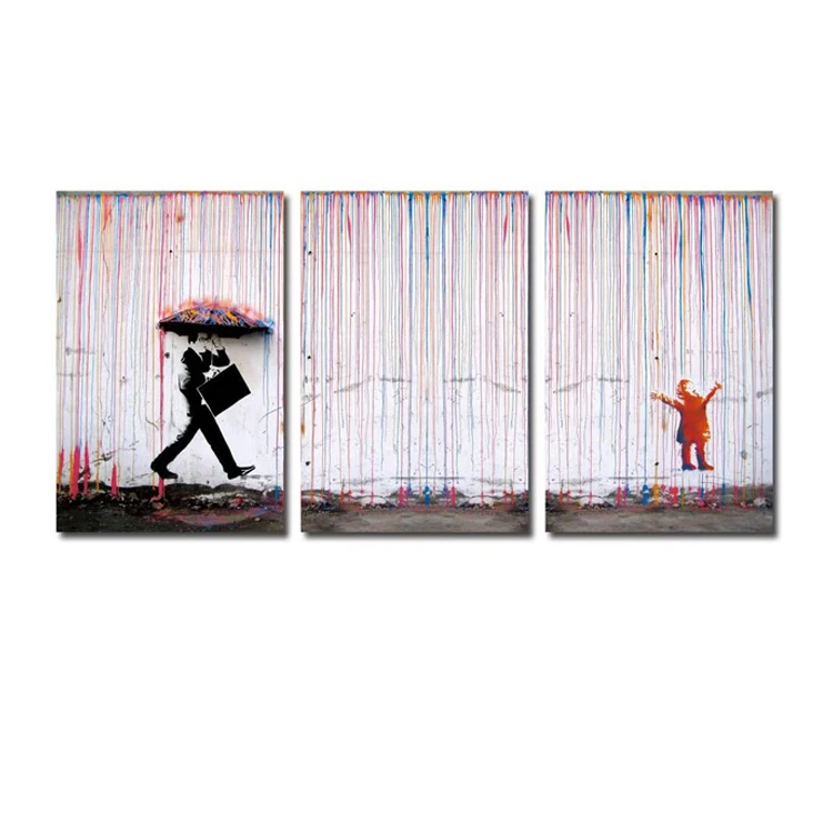 Banksy Pictures Colorful Rain Painting on Canvas Prints Wall Art forHome Decoration Framed Poster