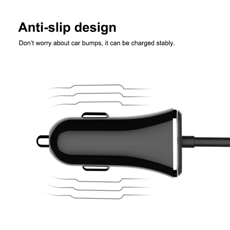 Universal Mobile Phone 2USB Type C PD18W QC3.0 Fast Car Charger 2.4A With Extension Cable