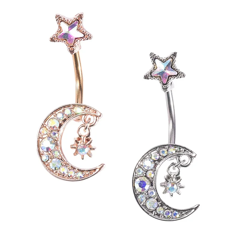 
The European Fashion Body Piercing Jewelry Crystal Rhinestone Moon Star Navel Rings Crystal Moon Belly Button Ring 