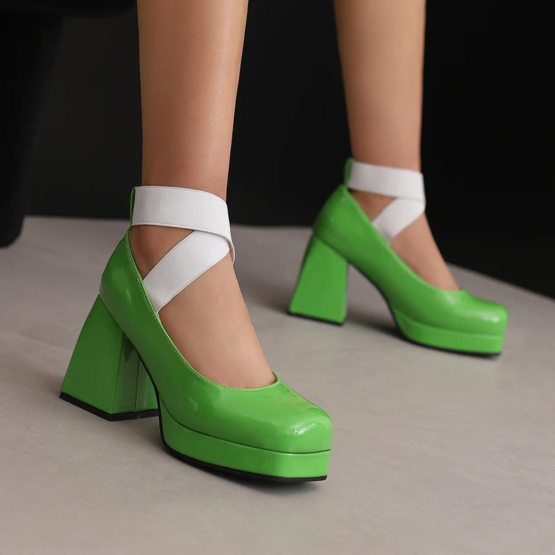 Kemayanni manufacturer wholesale Retro Thick soled Elastic Strap High Heels Waterproof Platform Mary Jane Shoes