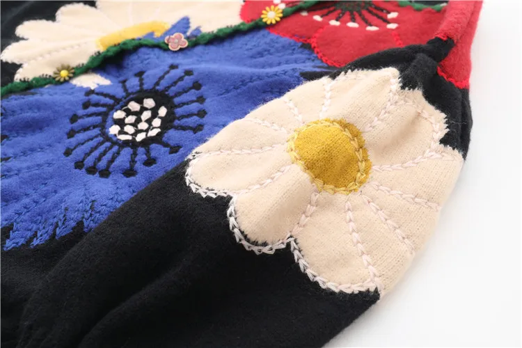 High Quality Sweaters Wool Blends Knitted Button Sweater Cardigan Logo Custom Jacquard Pattern Embroidery Flower Women Cardigan