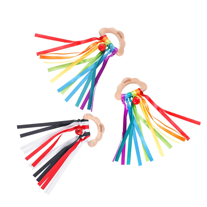 Jollybaby Wooden Rattle Teether Safe Baby Teething Toys Multiple Colors Available Wooden Teether