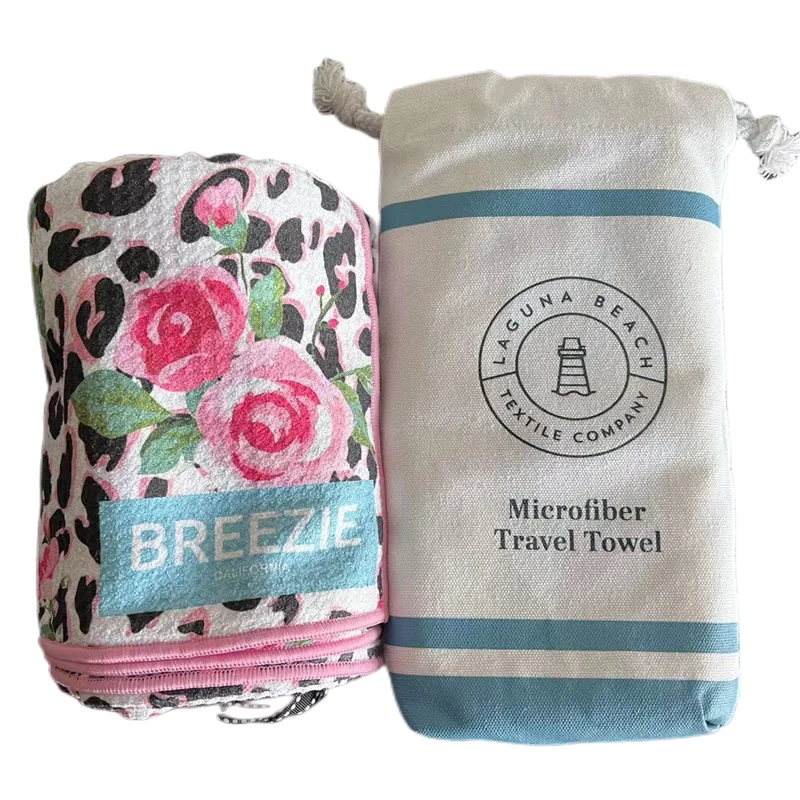Wholesale Sand Free Beach Towel Custom RPET Recycled Polyester Microfiber Waffle Towel with Travel Bag