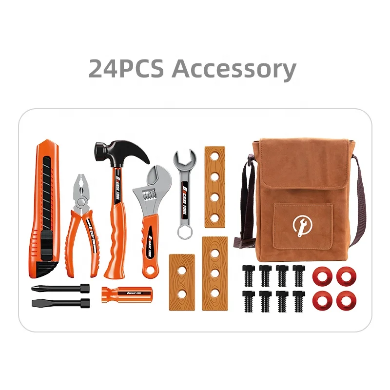 Plastic Tool Toys Toolkidz Simulation Tool Set with Crossbody Bag with 24PCS Accessories Pretend Play Toys Tool for Boys