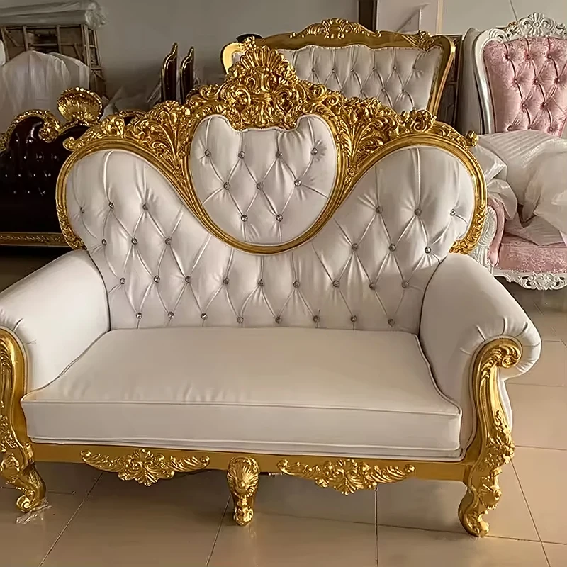 Factory Hot Sale Product Long Bench High Back Royal King Gold Frame Throne Sofa Chairs Price Favorable Luxury Style