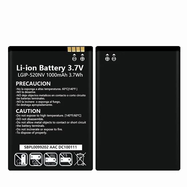 Сертификация батареи сотового телефона LGIP-520NV для LG VN270 MN270 1000mAh 3,7 v литий-ионный