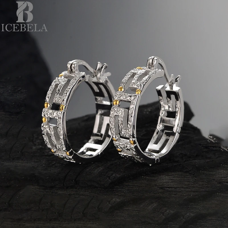 Unique Ear Clip Trendy Earring 925 Sterling Silver Solid Gold Plated Personality Geometric Texture Earrings For Girls Women
