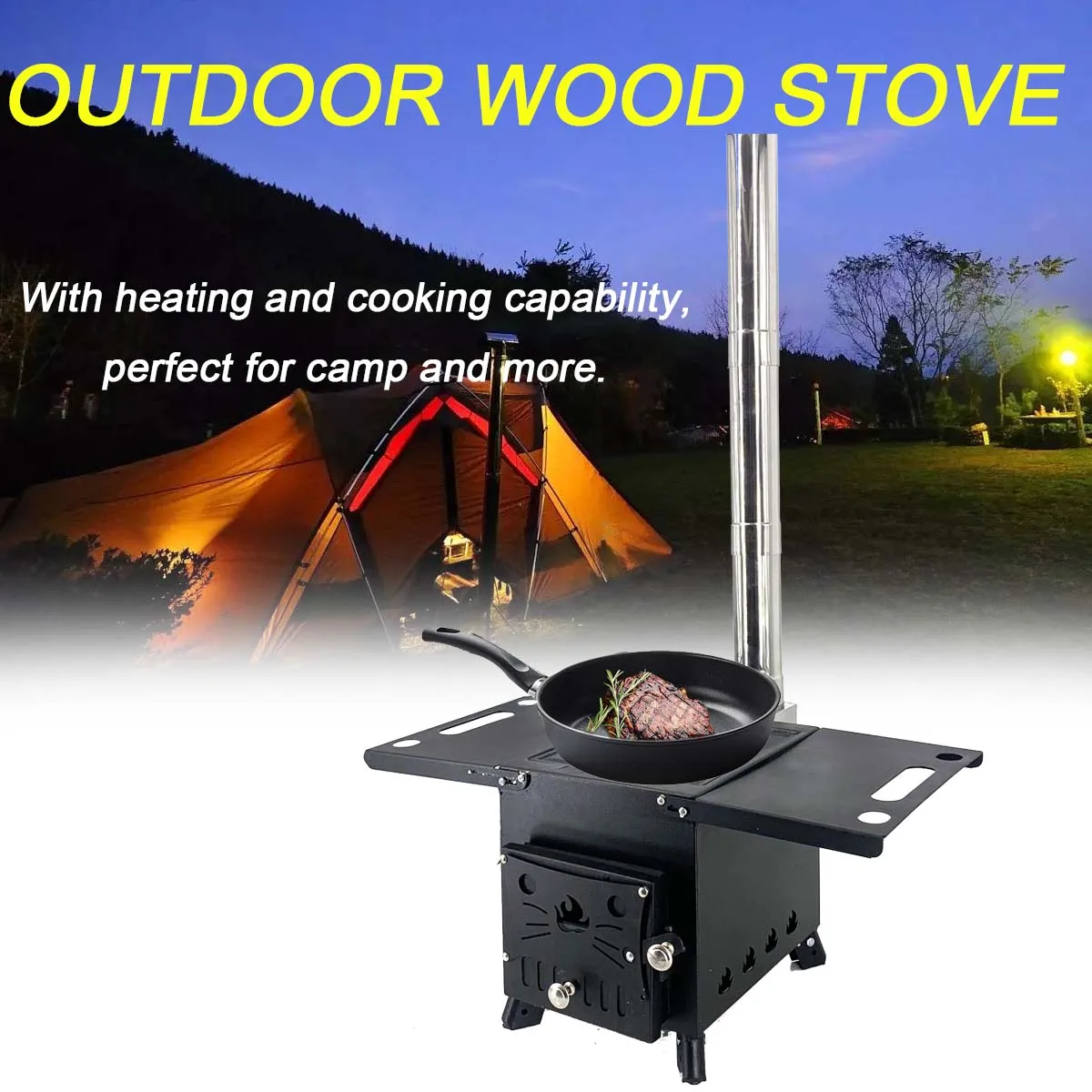 Wholesale Portable Carbon Steel Furnace Door Window Folding Home Camping Outdoor Wood Burning Stove